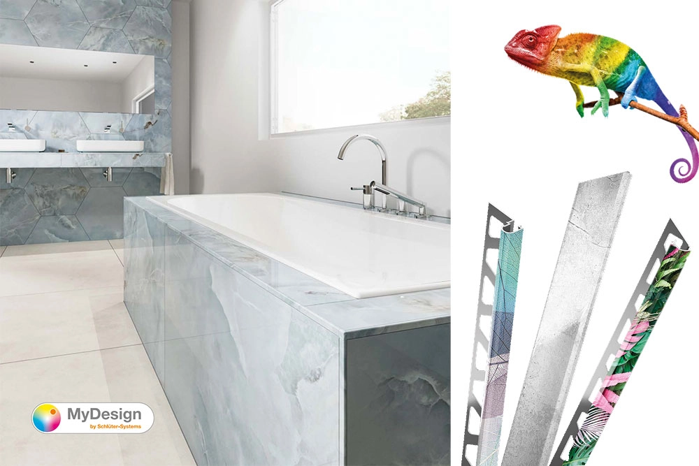 Personnalisation de profilés et grilles de douche via le procédé d'impression numérique Schlüter-MyDesign par Millius Systems en Valais