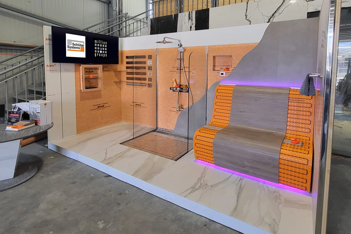 Espace de vente et produits Schlüter Systems chez Millius Systems, revendeur officiel en Valais