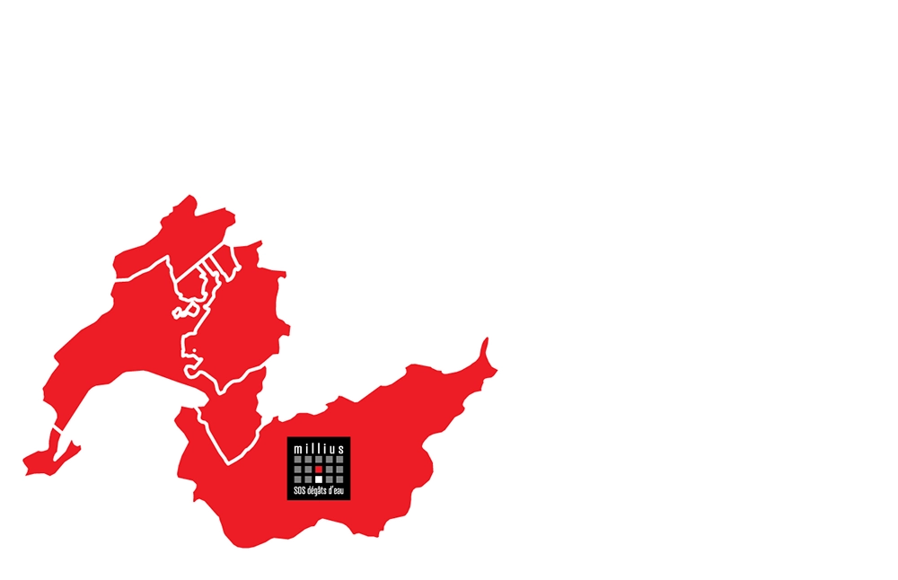 Carte des zones d'intervention d'urgence pour sinistres et SOS dégât d'eau en Suisse romande par Millius Groupe